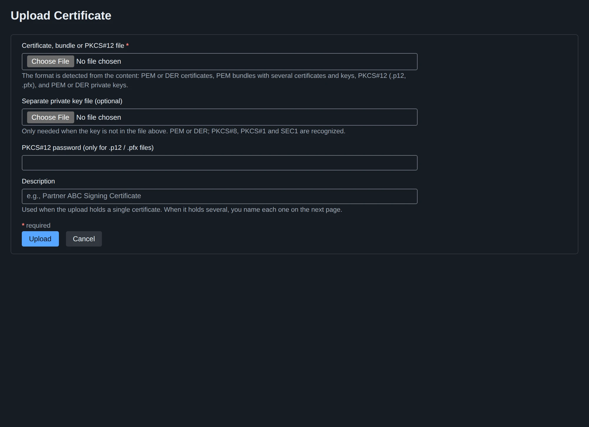 Uploading a certificate