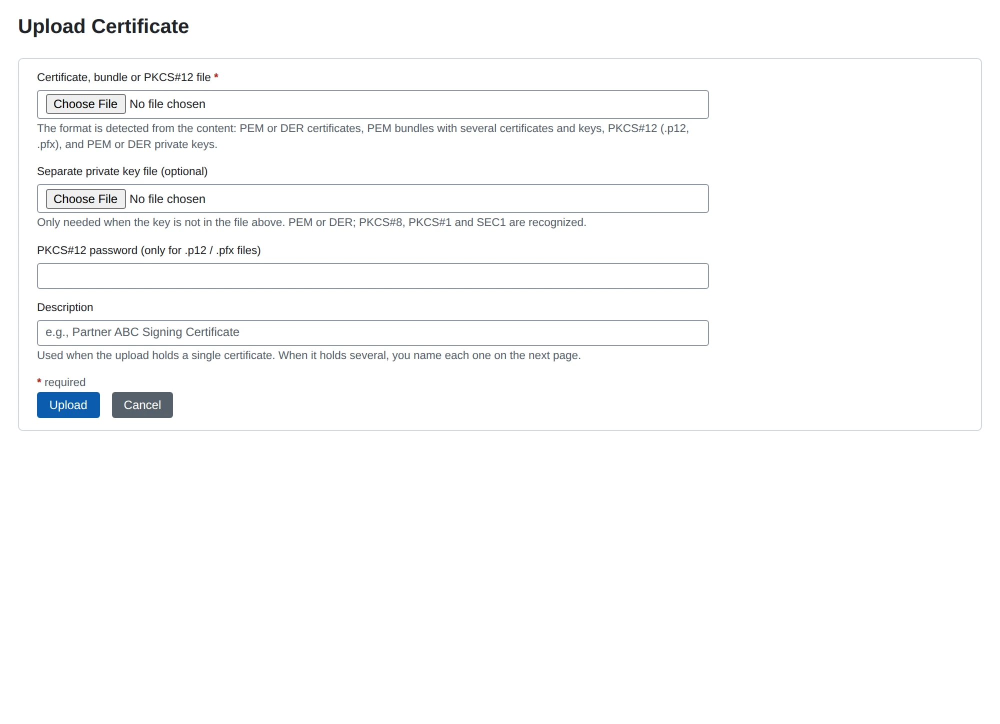 Uploading a certificate