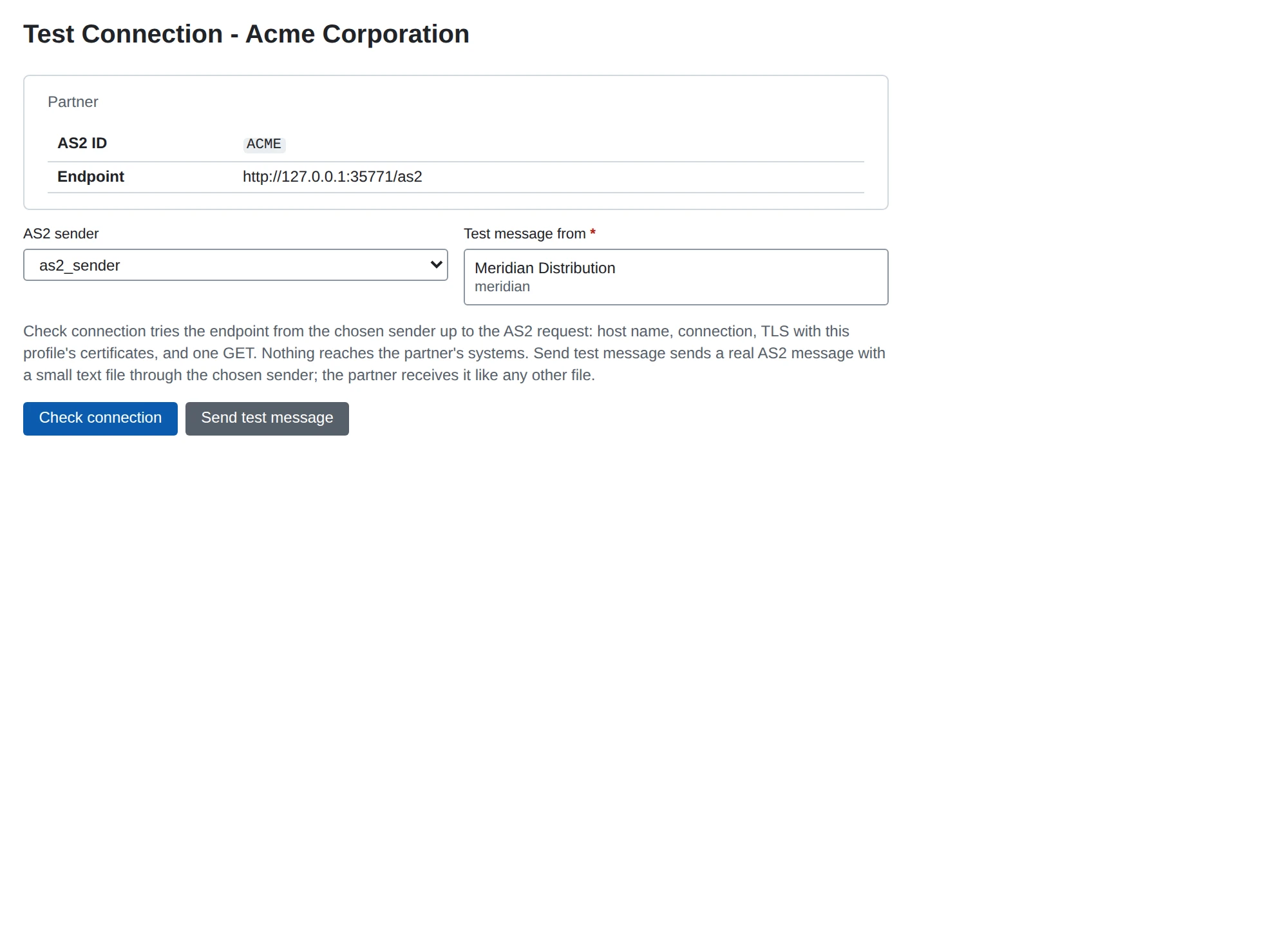 Testing a partner: check the connection or send a test message